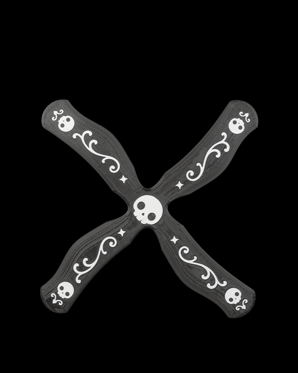 3D Printed Skull Cross Boomerang — Four-Blade Novelty Toy