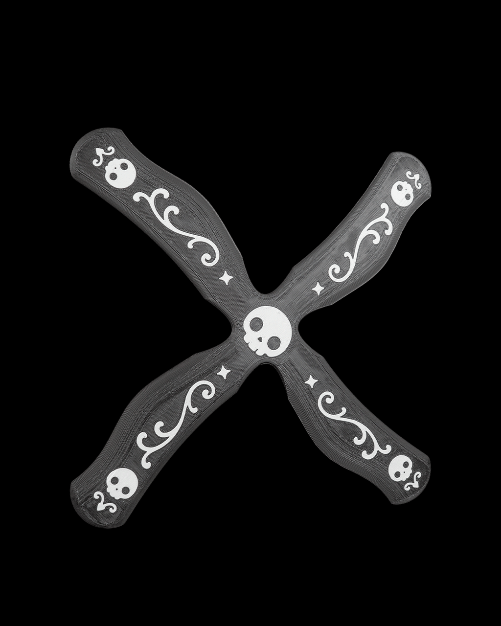 3D Printed Skull Cross Boomerang — Four-Blade Novelty Toy