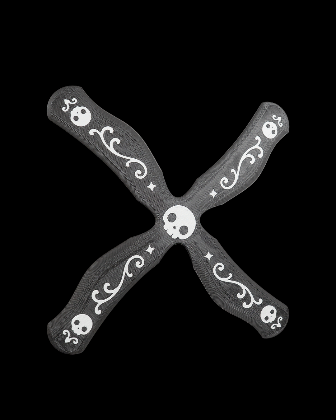 3D Printed Skull Cross Boomerang — Four-Blade Novelty Toy